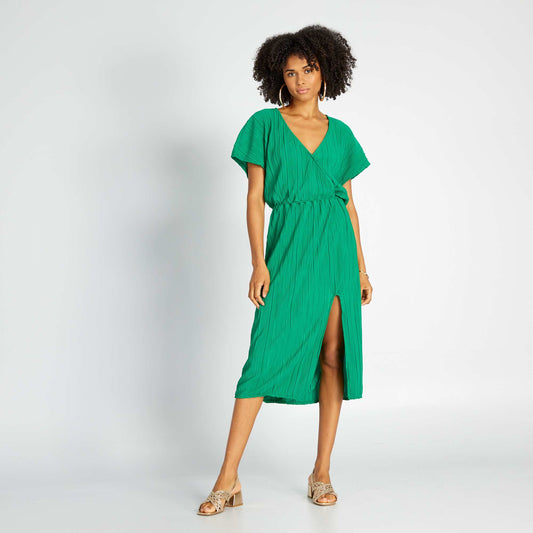 Robe maille pliss e vert jardin