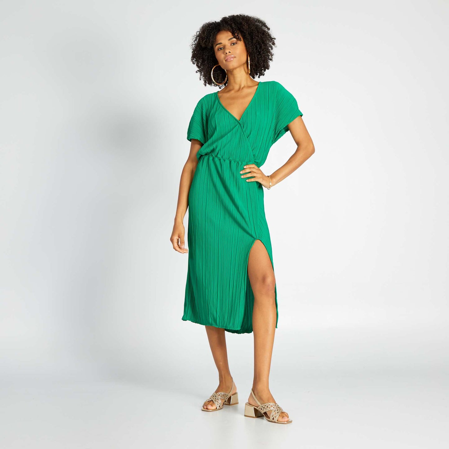 Robe maille pliss e vert jardin