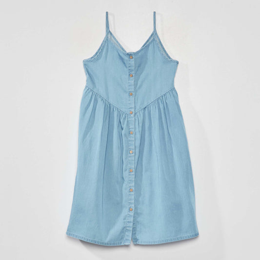 Robe en denim fines bretelles Bleu