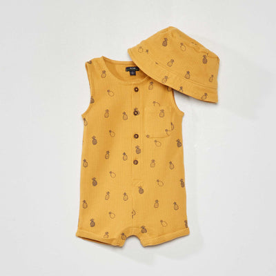 Ensemble barboteuse + bob en nid d'abeille Jaune