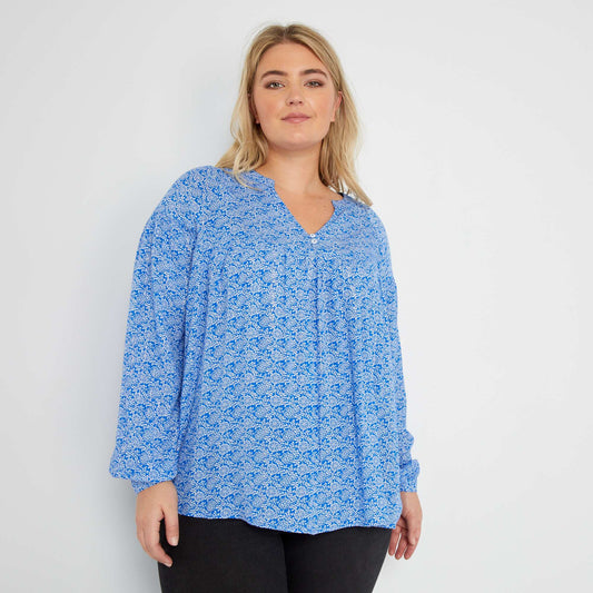 Blouse motif + fils brillants Bleu