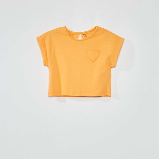 T-shirt uni avec poche c ur orange abricot