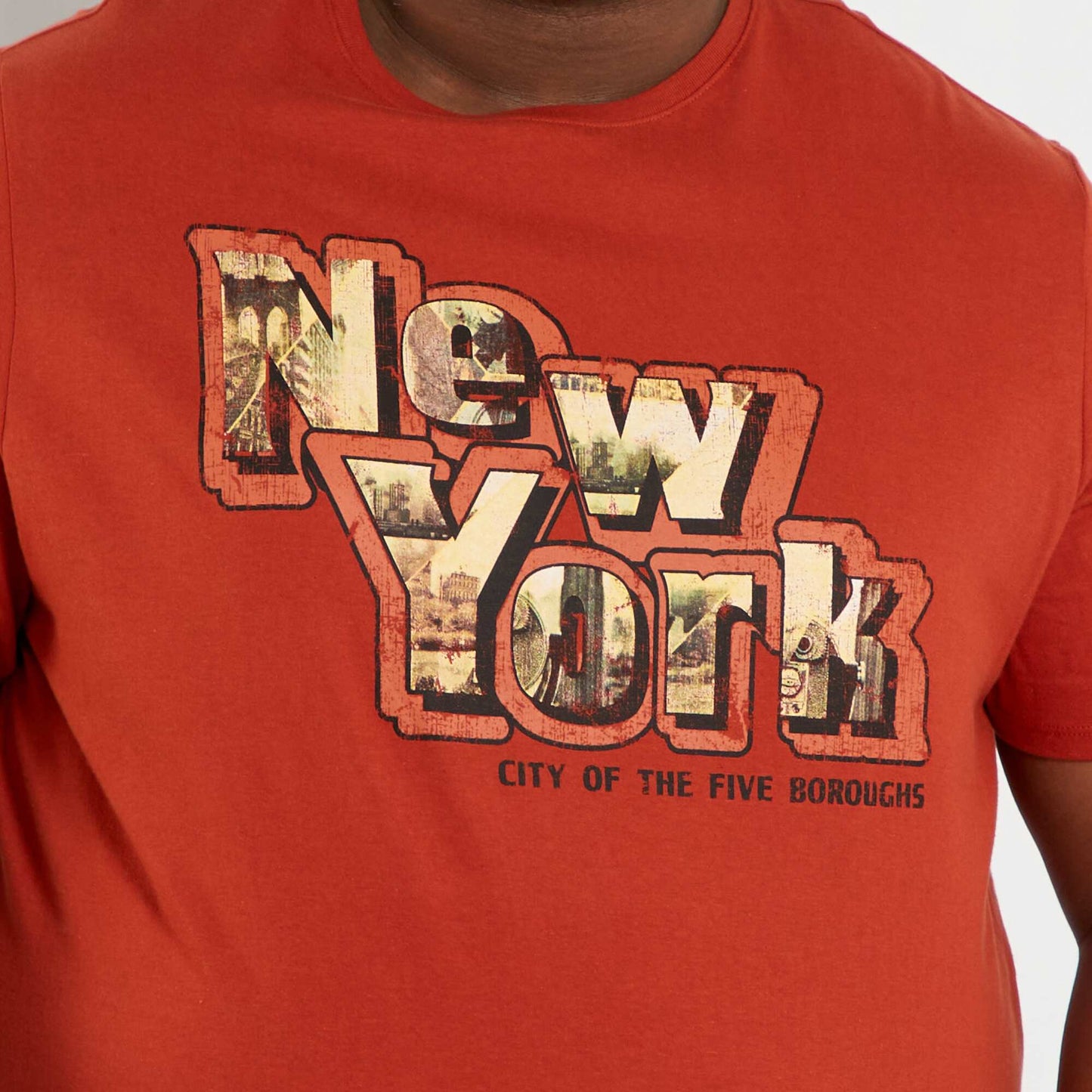 T-shirt col rond imprim Orange brique