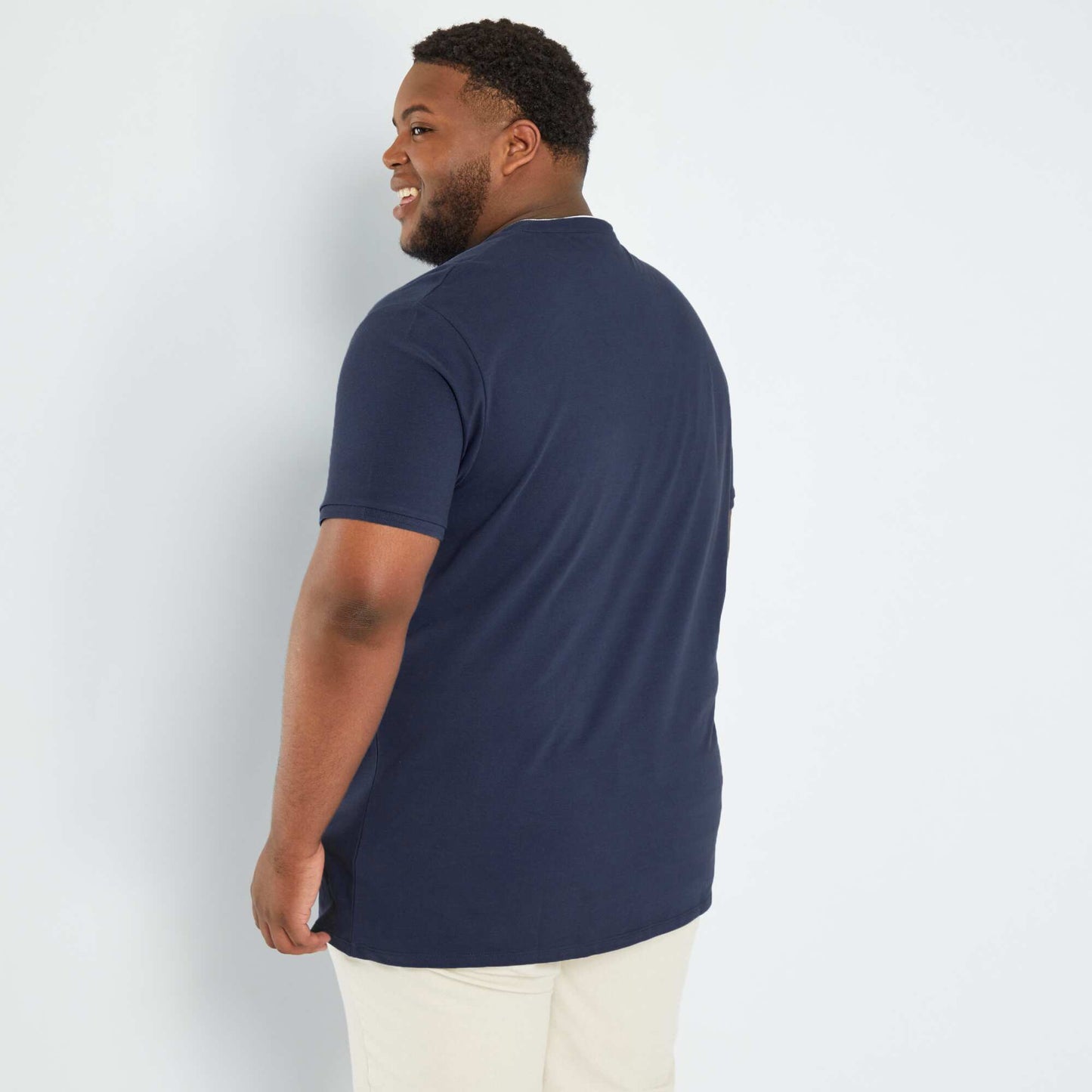 Polo col mao en piqu de coton Bleu marine