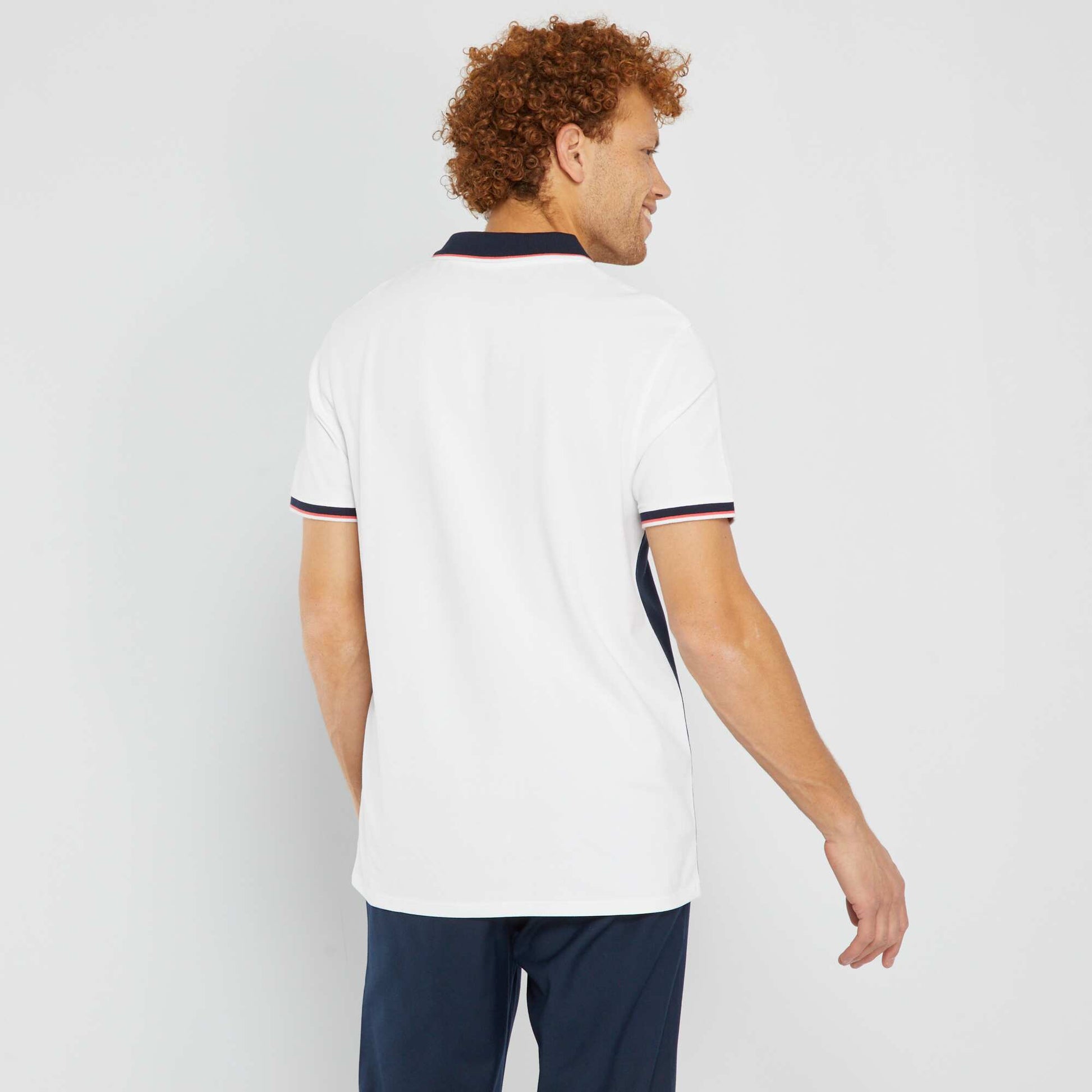 Polo en piqu de coton color-block Bleu/blanc