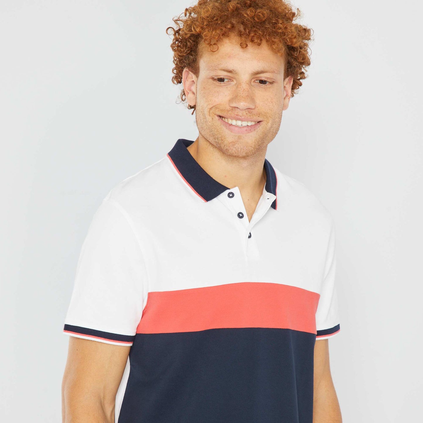 Polo en piqu de coton color-block Bleu/blanc