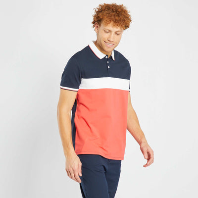 Polo en piqu de coton color-block Rouge/bleu marine