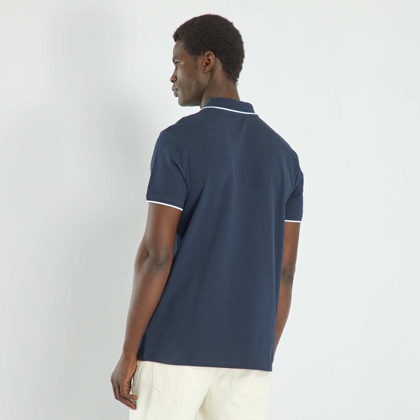 Polo col V en piqu de coton Bleu marine