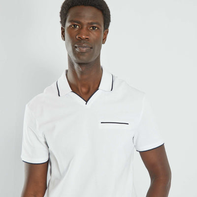 Polo col V en piqu de coton blanc