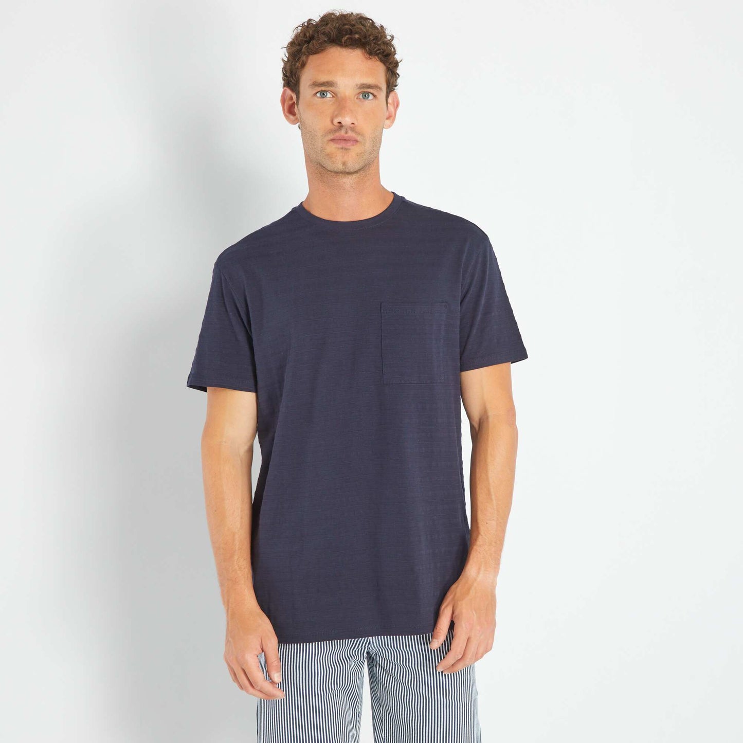 T-shirt col rond uni Bleu marine